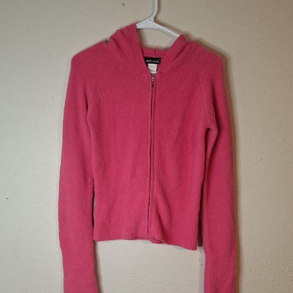 Wet Seal Pink Zip-Up Hoodie Sweater size large - Picture 1 of 5